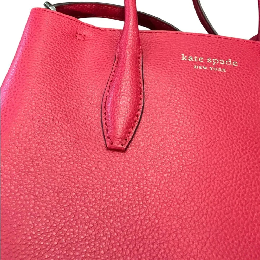 Kate Spade Eva Small Satchel Crossbody Bag‎ + Wallet Red Pebbled Leather Gold